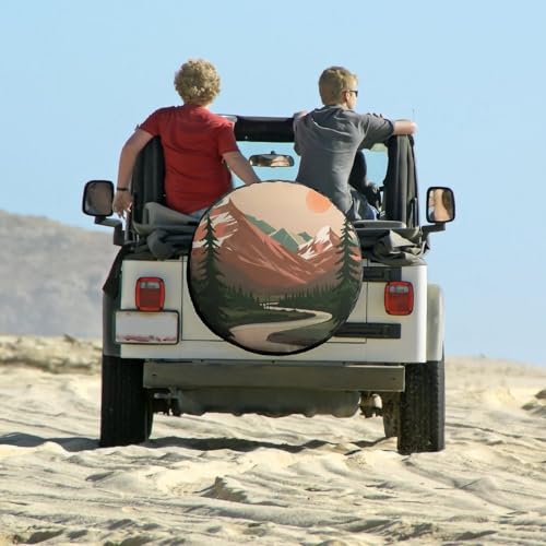 Image of Camping Spare Tire Cover Mountain Adventure Waterproof Sun Protection Mountain Forest Tire Cover for Camper Travel Trailer SUV Truck 14 Inch