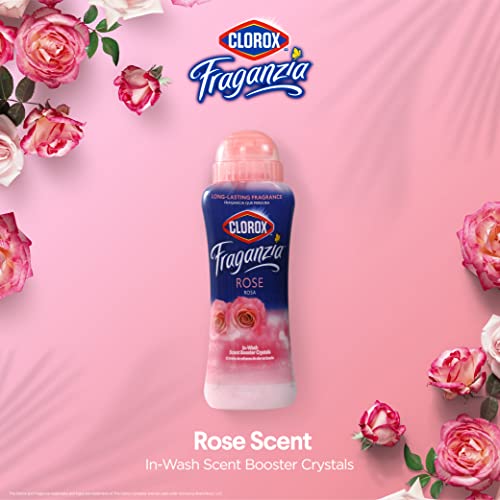 Image of Clorox Fraganzia Laundry Scent Booster Crystals, In-Wash Fragrance Beads for Fresh-Smelling Clothes & Linens, Safe for All Fabrics & Colors, Easy-Pour Bottle, Rose Scent, 18 Oz, 2 Pack