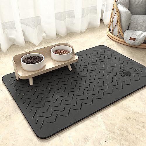MontVoo-Absorbent Pet Feeding Mat-No Stains Quick Dry Dog Mat for Food and Water Bowl-Rubber Backing Dispenser Mat Accessories Supplies-Dog Bowl Messy Drinkers,(Dark Grey,17"x28") 17"x28" DA