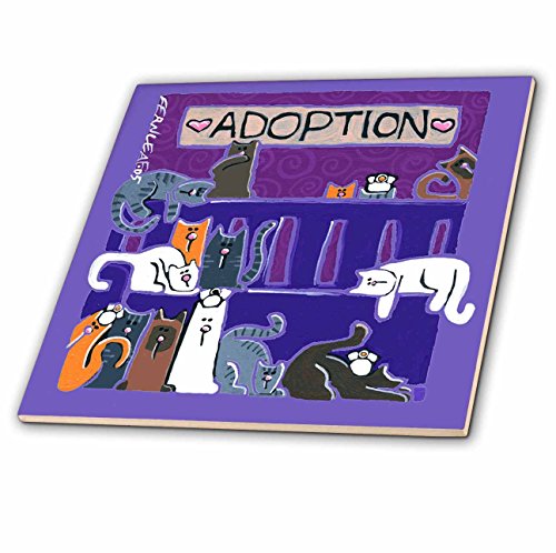 3dRose ct_34022_4 Cats, Cat, Kittens, Kitten, Cat Adoption, Cat Rescue, Pet Adoption, Cat Cartoon Art-Ceramic Tile, 12-Inch
