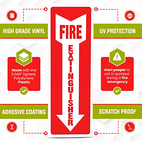 Virtue Buy Fire Extinguisher Sign, 8 Pack - 4'' X 12'', sticker, Fade Resistant, Waterproof and Self Adhesive, Vinyl Stickers for Home office, Red