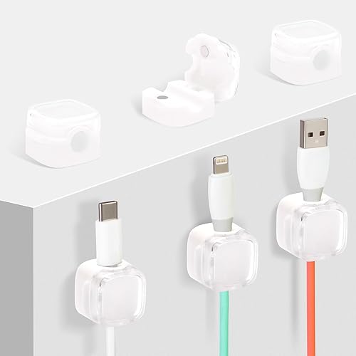 Clips magnéticos para cables, paquete de 6 soportes adhesivos para cables, organizador de cables de carga USB, soporte de almacenamiento para el