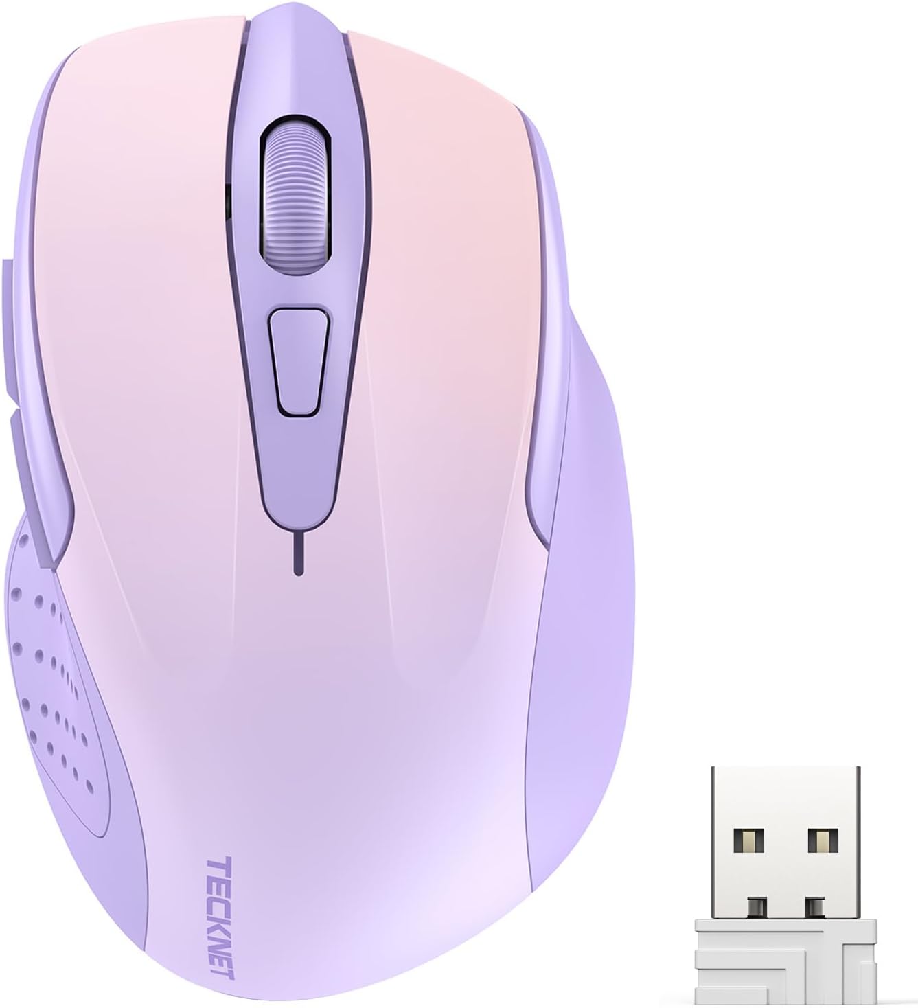 TECKNET Wireless Mouse, 2.4G Ergonomic Optical Mouse, Computer Mouse for Laptop, PC, Computer, Chromebook, Notebook, 6 Buttons, 24 Months Battery Life, 2600 DPI, 5 Adjustment Levels, Gradient Lavender