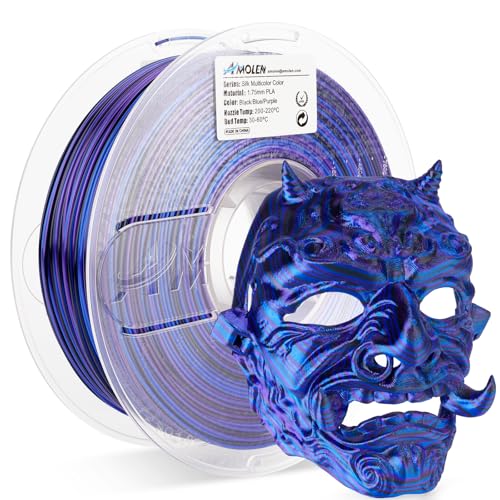 Image of AMOLEN Silk PLA 3D Printer Filament, Shiny Multicolor Rainbow PLA Filament 1.75mm, Fast Color Change PLA 3D Printing Filament for Most FDM 3D Printer, Black Blue Purple, 1kg (2.2lbs)
