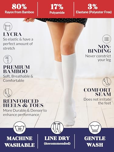 Image of Hugh Ugoli Women's Rayon Derived from Bamboo Knee High Socks Comfort Seam Long Dress Socks, Shoe Size 5-8 /8-11, 4 Pairs