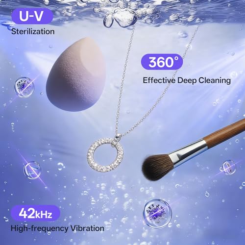 Image of Ultrasonic Jewelry Cleaner Machine with Purifying Light, Detachable Retainer Cleaner for Jewelry, Retainers, Dentures, 42kHz Ultrasonic Cleaner with 3 Modes, Waterproof, for family, White