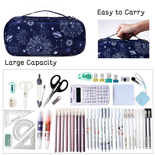 LParkin Sun and Moon Pencil Case Super Large Capacity 3 Compartments Canvas Pencil Box Office School Zodiac Gifts - Image 2