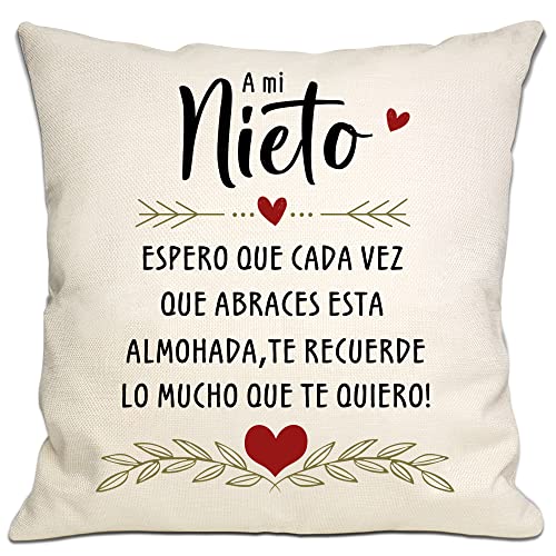 Bommex Regalo de Nieto para Abuelo Abuela - Funda de Cojín que recuerda cuanto te quiero - Ideal para Cumpleaños, Graduación, Navidad
