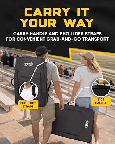 Image of BRAWNTIDE Stadium Seat for Bleachers with Back Support - Wide Padded Reclining Bleacher Seat, Portable Folding Stadium Chair with Armrests, Hooks, Straps, Cup Holders & Pockets (Black, 21 inch)