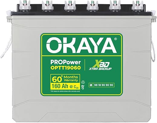 OKAYA PRO Power OPTT19060 160Ah Tall Tubular Inverter Battery | Longer Life & Extra Backup with 60 Months Warranty for Home, Office & Shops