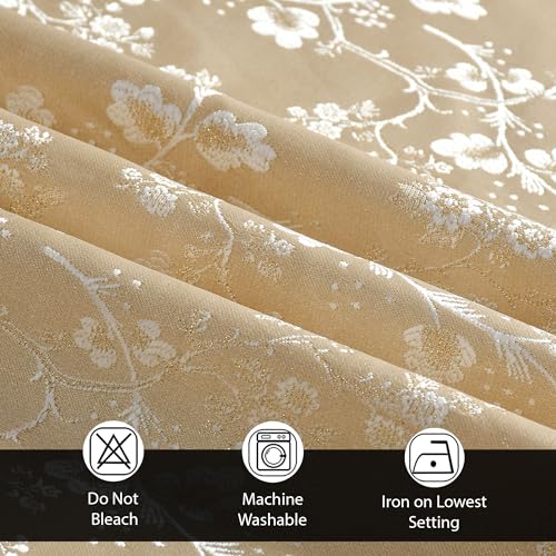 Image of FRESH FROM LOOM Light Blocking 80% Room Darkening Curtain 9 Feet Long Door | Elegant Floral Look | Anti-Fade | Heavy Jari Jacquard Premium Luxury Stitching Parda (9ft, Beige, 2pc)