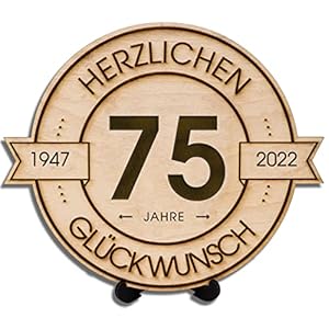 DARO Design – Holzscheibe graviert – 75 Jahre – Größe 20cm- Geschenk zum Jubiläum, 75 Geburtstag, Jahrestag – Herzlichen…