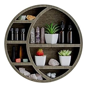 Anwangda Wooden Crescent Moon Shelf Wall Decor Crystal Display Shelf, Floating Moon Shelf Wall Art Essential Oil Shelves…