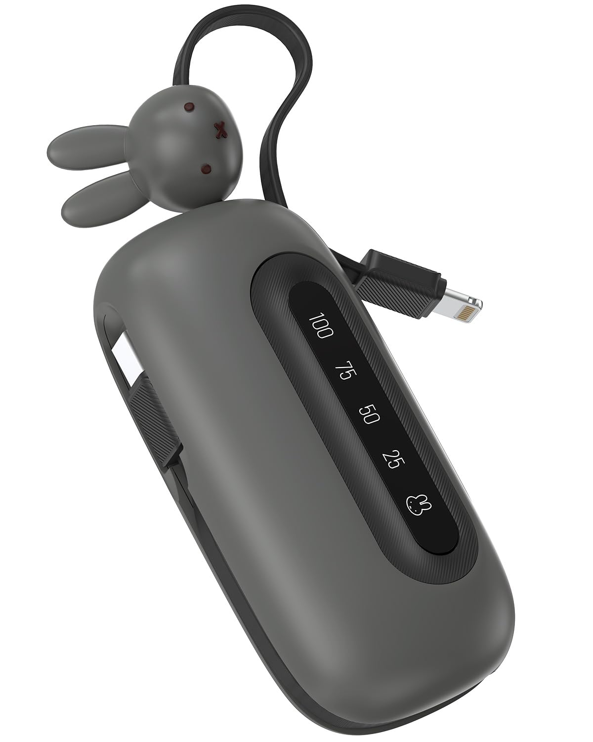 MIPOW x Miffy tragbares Ladegerät, 5000mAh 20W Power Bank, USB-C in aus Schnellladebatterie, Beleuchtung Telefon Power Bank, für iPhone17, Samsung S25, Android (Grau), Ostern Geschenke