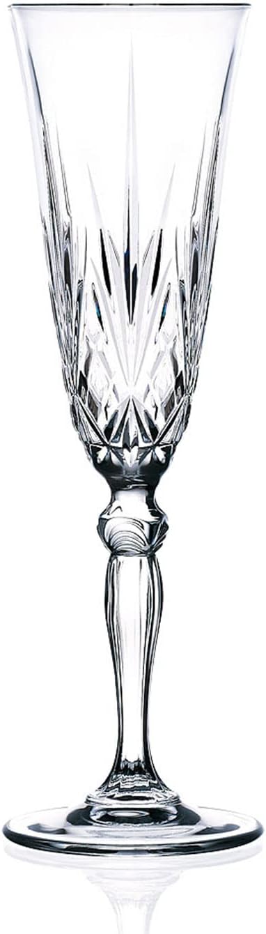 Elegant and Modern Design RCR Melodia Crystal Champagne Glassware Set for Hosting Parties and Events - Set of 6 Champagne Glass with 4 OZ Capacity, Dishwasher Safe