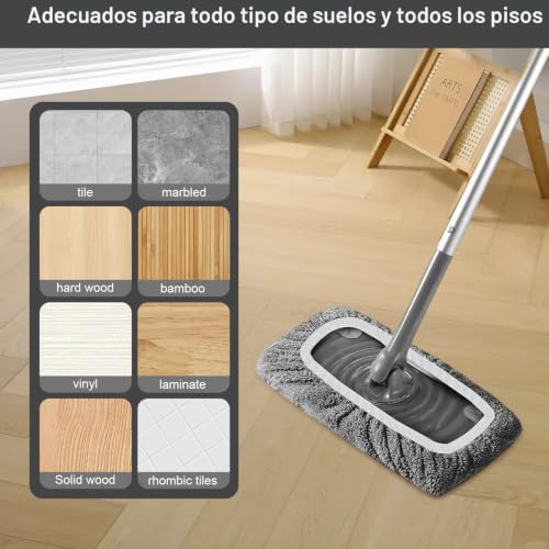 Miniatura 5 de Juego De 4 Almohadillas Reutilizables De Repuesto Para Mopa Plana Húmeda Y Seca Con Suelos Laminados De Madera Dura Para Limpieza Profunda Del Hogar Gris