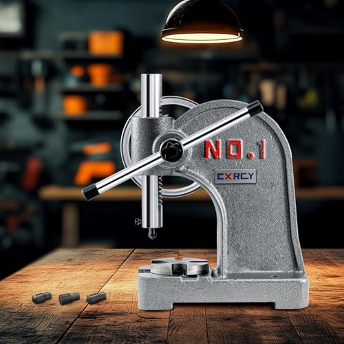 Image of CXRCY Arbor Press 1 Ton Round Ram with Hand Wheel, Cast Iron Upgraded Manual Arbor Press, 5.5 inch Maximum Height, Desktop Arbor Press, Metal Punch Press Machine for Stamping Bending Forming Stretching
