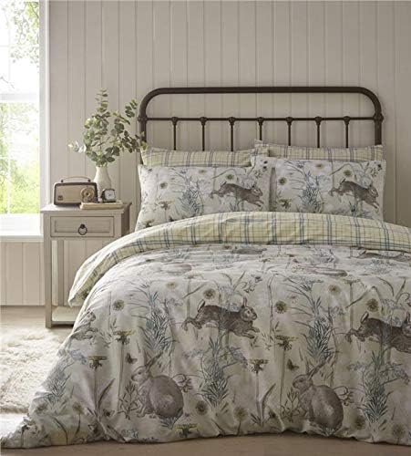 Homemaker Quilt cover & pillow cases duvet set rabbit meadow check bedding reverse (Ochre,Double)