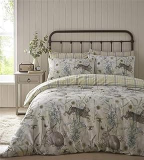 Homemaker Quilt cover & pillow cases duvet set rabbit meadow check bedding reverse (Ochre,Double)