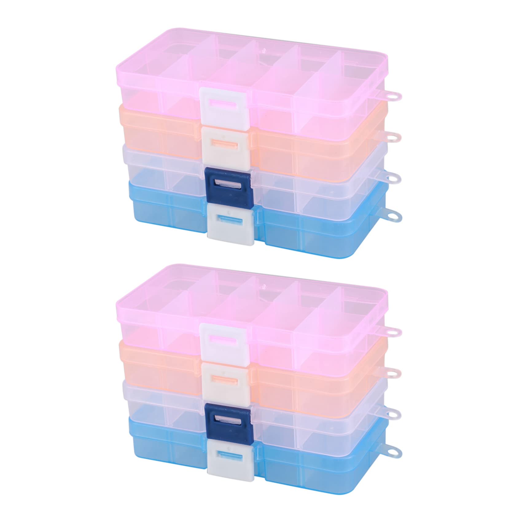 Hndhbfgrt Pack of 8Pcs Plastic Jewelry Box Organizer Storage Container with Adjustable Dividers 15 Grids