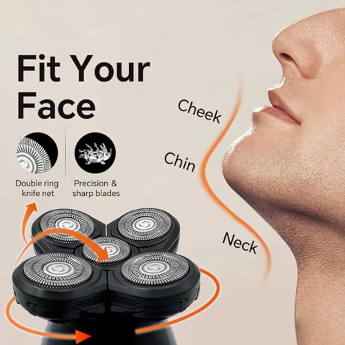 Image of Head Shaver for Bald Men - Electric Rotary Razor Rechargeable - Waterproof 5D Bald Head Shavers 9500 RPM High Speed Fast Shaving Beard Trimmer Type-C Charge for Scalp Face Beard Close Shave