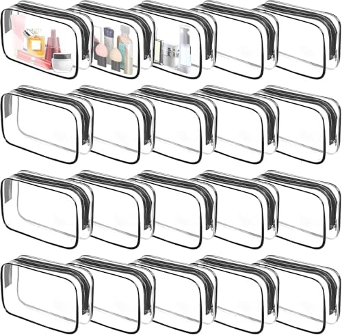 20 Pieces Clear Cosmetics Bag Bulk, PVC Zippered Clear Toiletry Carry Pouch Portable Cosmetic Makeup Bag, Waterproof Small Toiletry Bag Vinyl Plastic Organizer Case for Vacation Bathroom (Black)