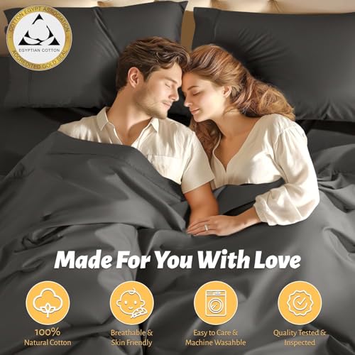 Shilucheng 100% Egyptian Cotton King Size Sheets Set - 1000 Thread Count,Luxury Cotton Bed Sheets,Breathable & Cooling Bedding and Pillow Cases, 16 Inch Deep Pocket - 6 Piece (Dark Grey, King)