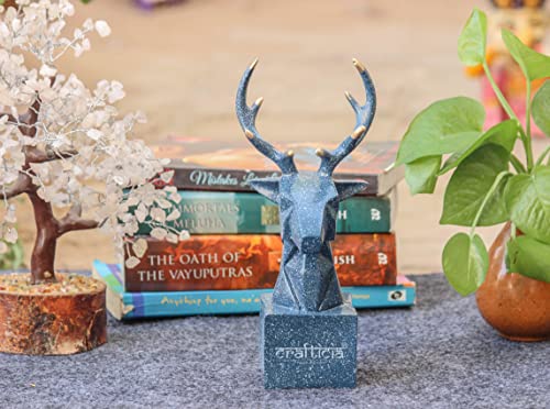 Image of Resin Deer Head Showpiece Geometrical Animal Figurine for Table Top Good Luck Vaastu (9 inch, Blue)