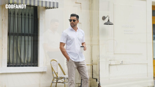 untucked white dress shirt Amazon.com: COOFANDY Mens Dress Shirts Short Sleeve Button Up Shirts Slim  Fit Business Casual Shirt Army Green : Clothing, Shoes & Jewelry