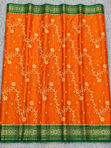 Image of Women's Glory Banarasi Satin Silk Saree with Rich Golden Zari Floral Embroidery | Kanjivaram Style | Traditional Wedding & Festive sadi with Contrast Border | Designer Party Sari Collection