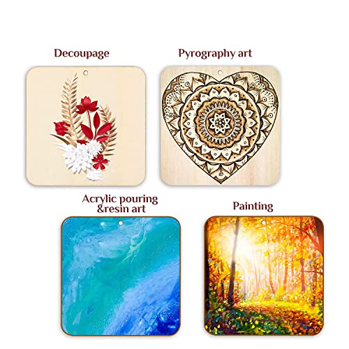 Image of MDF Cutouts | Wooden Cutout for Craft | Pine Wood | Unfinished Tags for Key Chain, Slices Crafts, Xmas, Decorations, Painting | Resin Art Work | MDF Board Cutouts, Square- [50pcs- 5x5 cm]