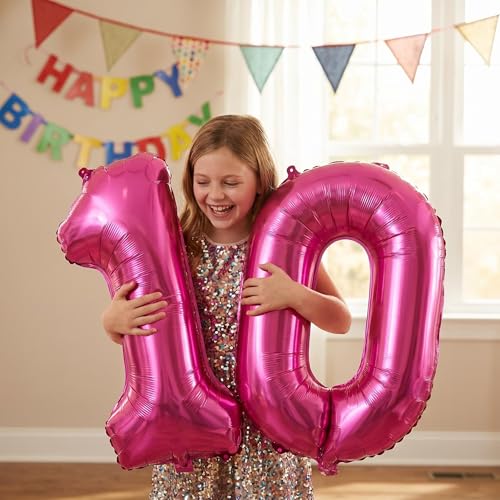 Image of Number 10 Balloon Foil Mylar Balloons for Birthday Party Decoration (Hot Pink, 40 Inch)