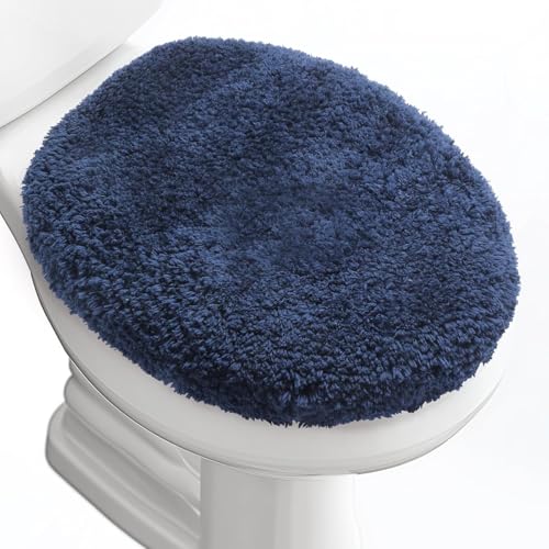 Baahrnom Microfiber Elongated Toilet Seat Cover 19.5'x 15' Machine Washable Solid Toilet Lid Cover Adjustable Rubber Backing Fits Only 18-19.5' L x 14-16' W Elongated Toilet Seat