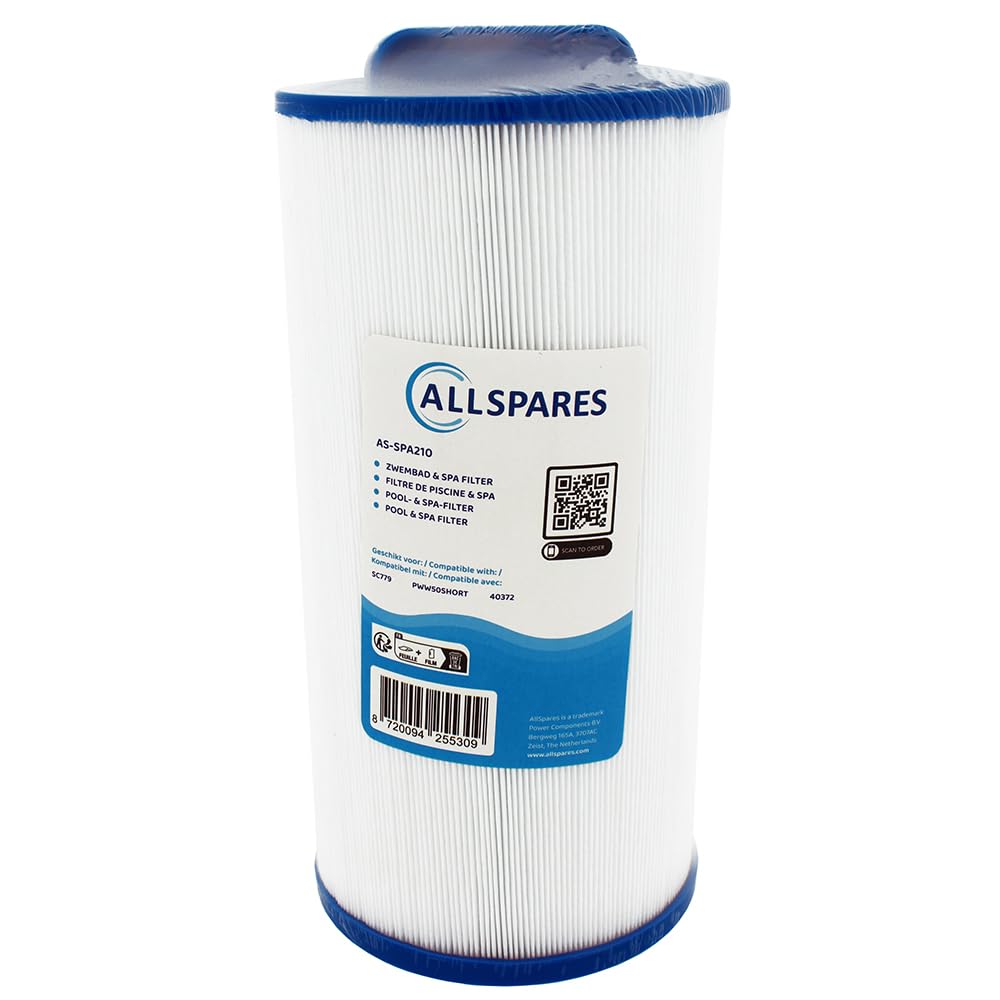 AllSpares Whirlpool - Cartuccia filtro di ricambio per piscina Rising Dragon RD35, Pleatco PWW50S, Darlly SC779, 40372, Aquavia, Magiline, diametro 130 x 260 mm, manico, filettatura grossa 38 mm