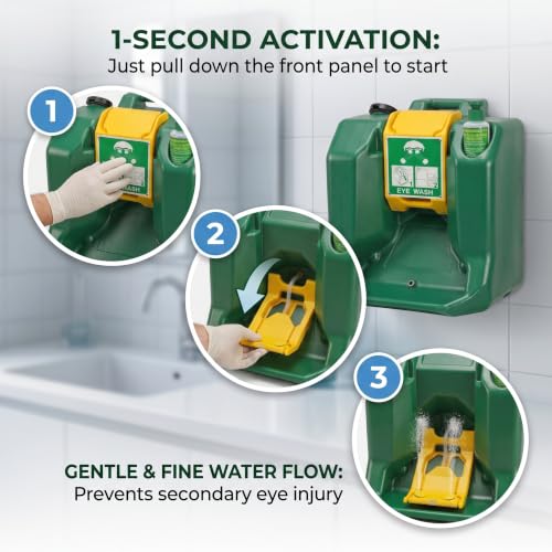 Image of 16 Gallon Portable Eyewash Station, ANSI Z358.1 Compliant Gravity Fed Emergency Eye Wash, Wall Mountable ABS Equipment with Handle for Industrial Chemical Worksites & Manufacturing