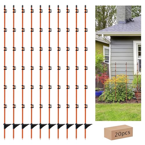 Goldshire 45 Inch Fiberglass Step-in Electric Fence Post 20 Pcs Temporary Fence Stakes with Clips for Cows Sheep and Animals Fence Garden Protection Pole for Livestock Control (20)