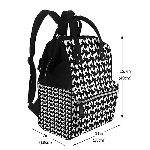Sac à dos à langer pied-de-poule multifonction grand format noir