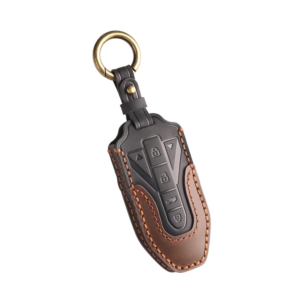 keyzone® Dual Leather Key Cover Compatible for Mahindra XUV 7XO, BE 6, XEV 9E, XEV 9S, BE 6 Formula E Edition, BE 6 FE (6-Button Smart Key) (Black/Brown)-image-33