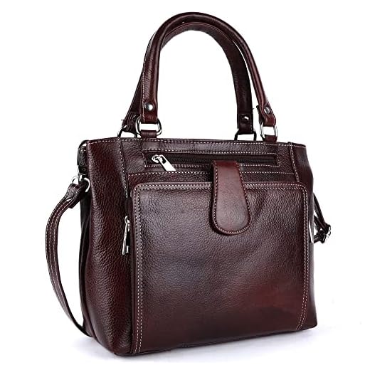 Keegan Pure Genuine Natural Full Grain Leather Designer Handbag Shoulder Tote Purse Satchel Sling Messenger Crossbody Bag for Women & Girls With Top Handle | Golden Metal Zipper | Medium Size (Brown)