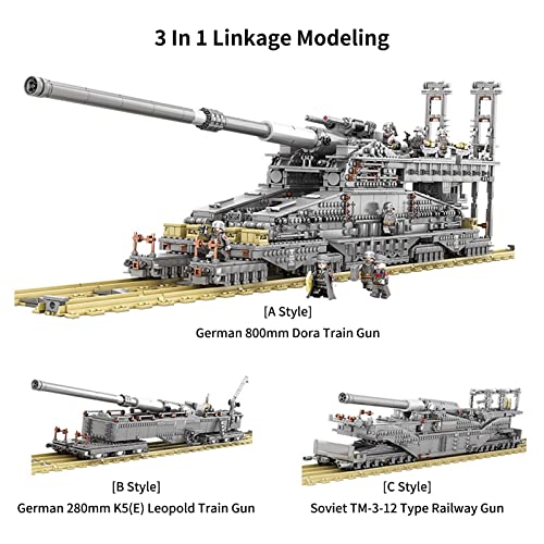 3 In 1 WWII Deutsches Eisenbahngeschütz Modellbausatz Groß Militar Panzer Panzerung Modell, 3846 Teile 1/72 Armee… – Bild 3