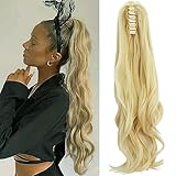 FXYTK Claw on Ponytail Clip in Ponytail Hair Extensions Hair Piece Clip on Pony Tail Hair Extension Claw Jaw Ponytail Extensions 18" Curly Bleach Blonde - Image 1