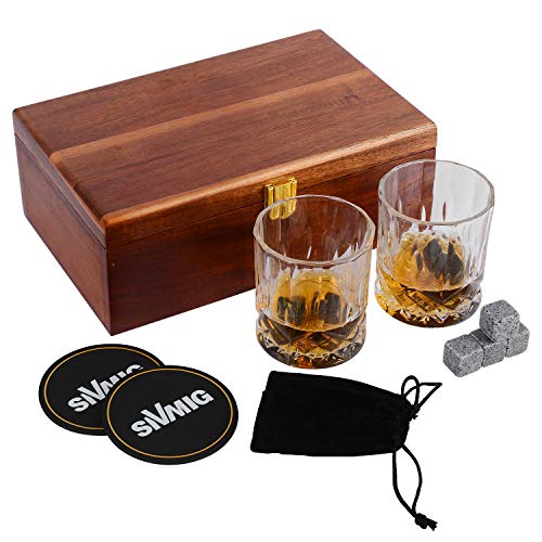 Best Deal Whiskey Stones Gift Set with 2 Glasses- Luxury Handmade Box with 8 Granite Whisky Rocks & Velvet Bag,Ice Cubes Reusable,Burbon Gifts for Men Dad for Birthday Fathers Day