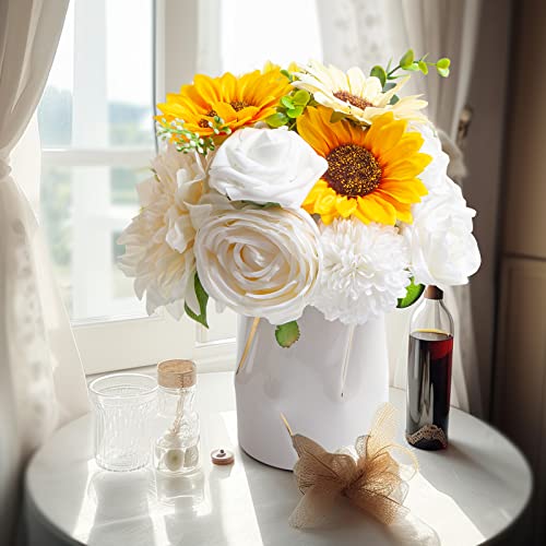 Eagoo Artificial Flower Combo Box Set,48Pcs Artificial Flowers Sunflower Leaves With Stems For Diy Wedding Bridesmaids Bridal Bouquet Centerpiece Party Home Decor Baby Shower #TOP1