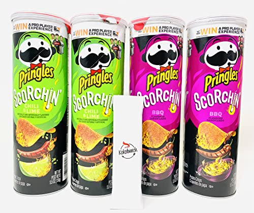 Pringles Scorchin' Assorted Chips Variety Pack Potato Chip - Bbq Hot Chili & Lime Potato Crips Chips Bundle With Kokobunch Kit | 4Pk #TOP24
