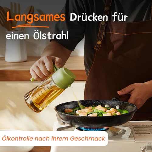 TrendPlain - 470ml Öl Sprühflasche - 2 in 1 Ölspender und Ölsprüher - Ölspray mit Etiketten - Küchen Gadgets für Kochen… – Ansicht 3