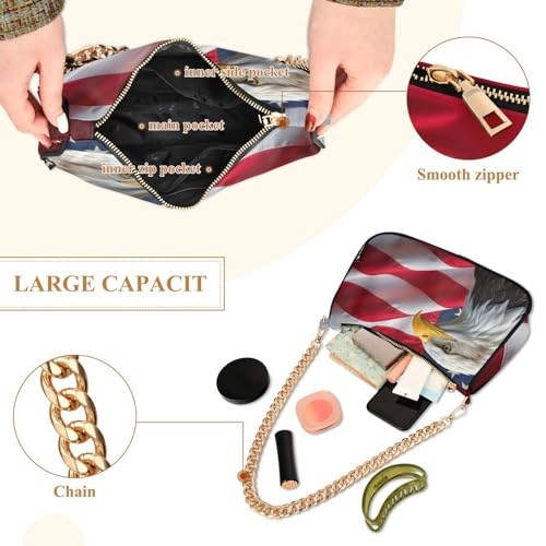 Image of Shoulder Bags for Women American US Flag Independence Day Patriotic Hobo Tote Handbag Small Clutch Purse with Zipper Closure