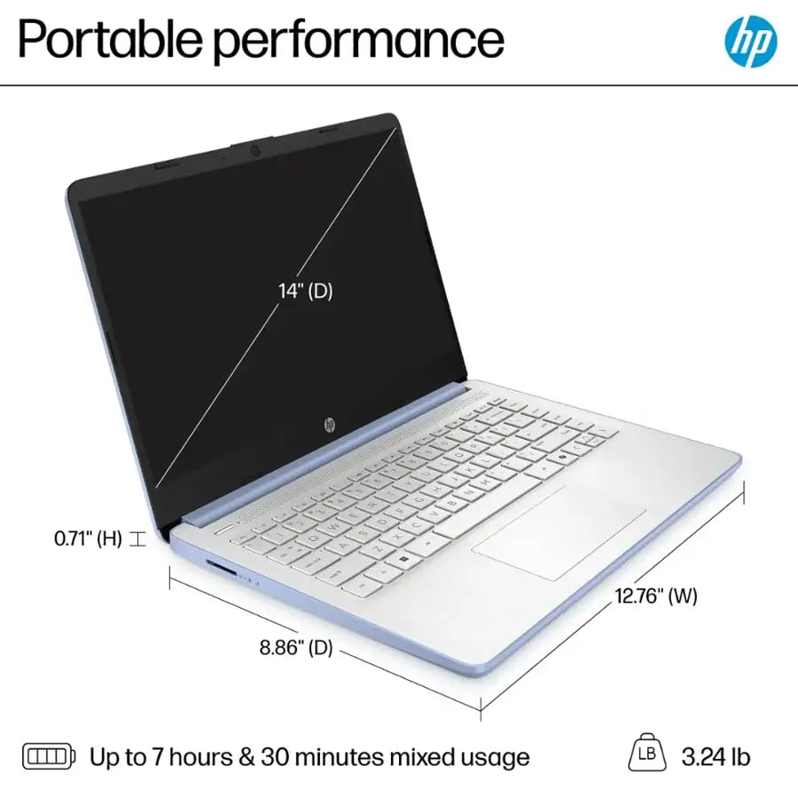 Image of HP 14 Laptop for Business and Students • 14 inch Anti-Glare Display • Intel 4-Core N150 Processor • Copilot AI • Windows 11 Pro • 16GB RAM • 128GB UFS • Wi-Fi 6 • Sky Blue