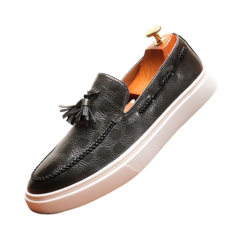 Slip-on Loafers Square Toe Flexible Rubber Sole Tassel Slip On Mens Genuine Leather Party