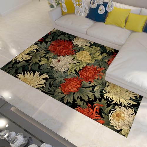 HOBBOY Alfombras Floral Retro Estilo Boho Colorida Alfombra crisantemo 120 x 170 cm Sala Estar Dormitorio Acogedor Alfombra Puerta Plegable portátil Pelo bajo