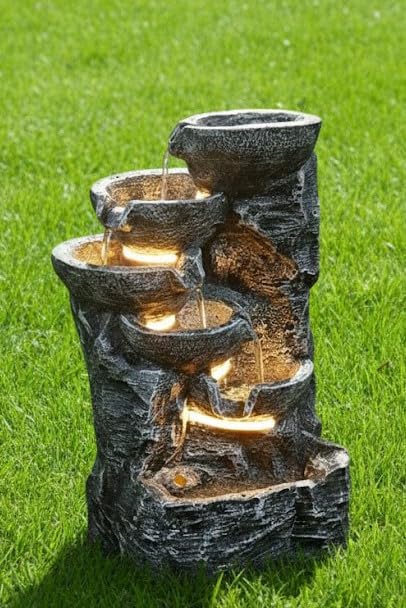 Image of 2.3 Feet Rock Style Water Fountain with LED Lights | Indoor Outdoor Decorative Waterfall Showpiece for Home, Garden & Office Decor (Black)